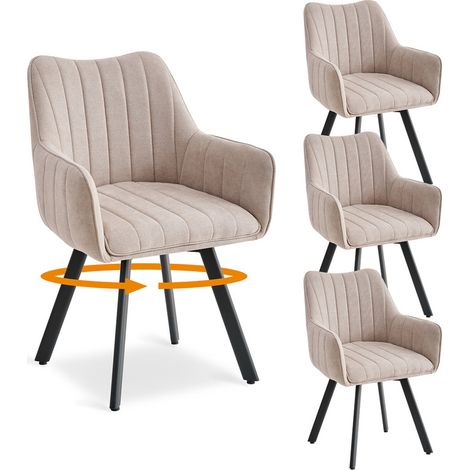 Wokaka Lot de 4 chaises Pivotante à 360°, Chaise Salle à Manger Scandinave, Chaise Salon avec Pieds en Métal, Beige