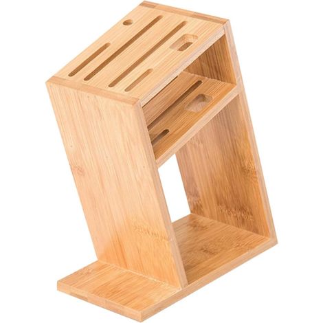 Bloc Porte-couteaux en Bambou Naturel Support Incliné, Rangement Multifonction Fentes Variées et Pieds Antidérapants Cuisine Pratique et Robuste (1/5)