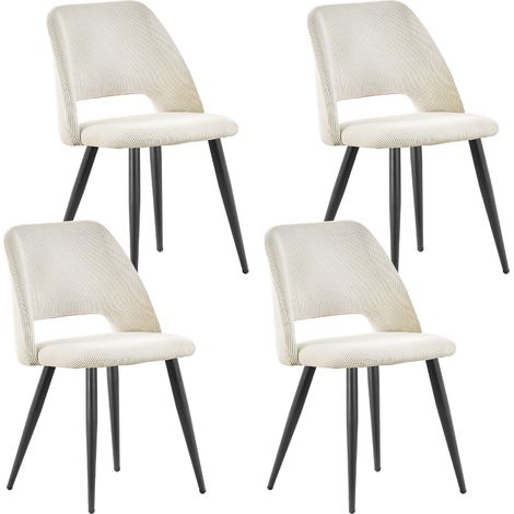 Lewe – Lot de 4 chaises de salle à manger en velours côtelé – Rembourrage mousse haute densité – Pieds en métal noir réglables – Confort ergonomique
