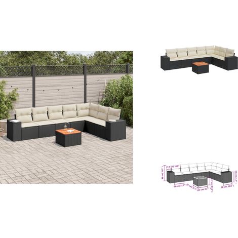 The Living Store Salon de jardin 8 pcs avec coussins noir résine tressée - Meubles d'extérieur (1/3)