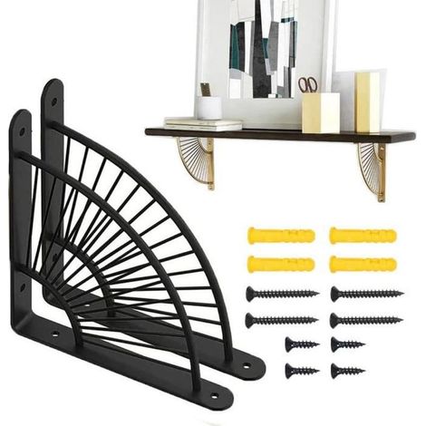 Support Équerre,2 Pcs Support étagère métal noir, Supports d'Angle (1/4)