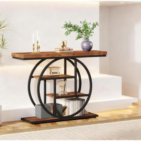 Console da ingresso industriale a 4 ripiani, 105 x 30 x 80 cm, metallo e legno (1/5)