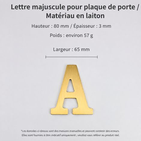 Lettre de porte A 8 cm en laiton pur mat adhésif pour extérieur t4911-8cm 8 × 6,5 × 0,3 cm 57 g – Livraison gratuite