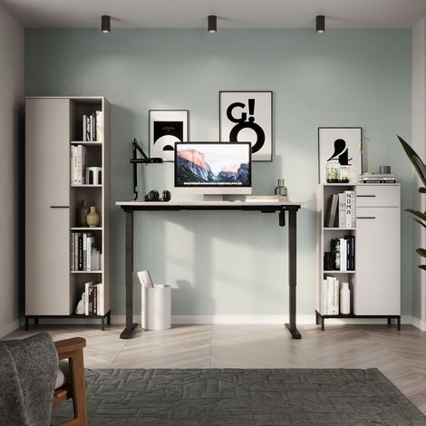 Bureau réglable électrique 140 cm + 2 armoires écru - TZEKA (1/5)
