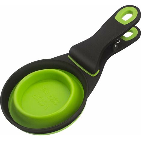 Support de sac de céréales pliable en TPE 3 en 1 pour animaux de compagnie, tasse à mesurer pour nourriture pour chien (S, vert) (1/5)