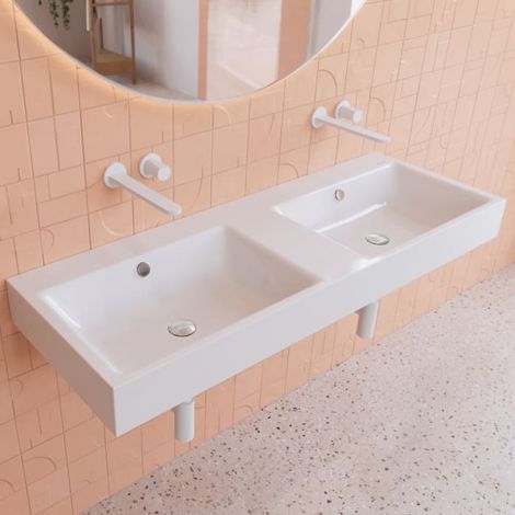 Kaldewei PURO Wand- Doppelwaschtisch 3170 ohne Hahnlochbohrung, 130 cm (1/4)