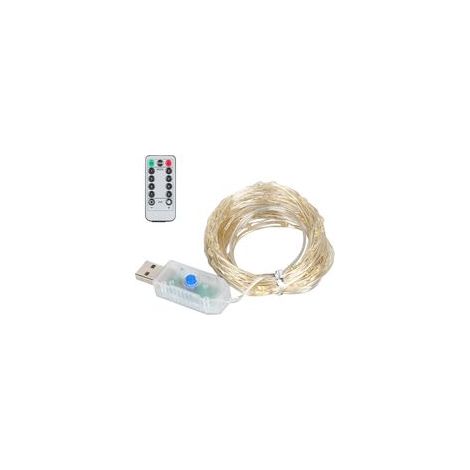 Guirnalda de luces LED de 20 m y 200 luces, luz blanca cálida para interiores y exteriores, 8 modos, luz decorativa con control remoto.