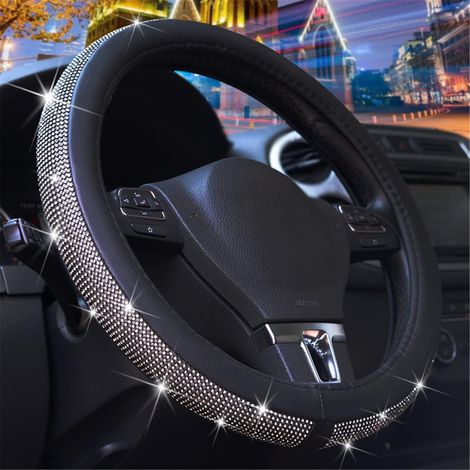 Housse de volant pour fille, housse de volant à strass pour femme, accessoires auto brillants, noir (1/5)