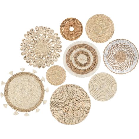 Lot De 8 Paniers Muraux Boho Décoration Murale en Rotin Paniers Muraux Boho Panier Mural Tissé À Suspendre pour Décoration Mural Maison Ferme Salon (B) (1/5)