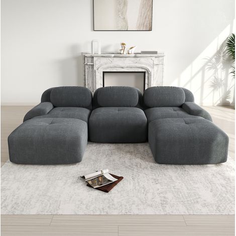 Divano angolare modulare 298x178x75 cm grigio in velluto a coste senza montaggio (1/5)