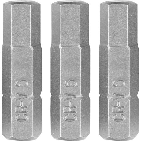 Embouts hexagonaux H6 x 25 mm, 3 pièces.