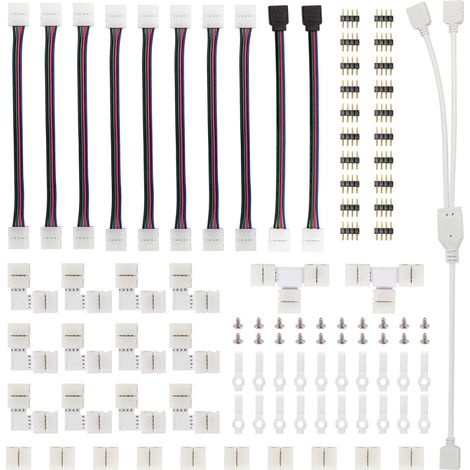 Kit de 95 connecteurs pour ruban LED RGB 5050 avec cavaliers en T et en L, outil de connexion et de raccordement pour ruban LED.