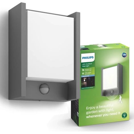 Lámpara de pared LED Philips para jardín con sensor de fachada, 6W, 4000K, para pérgola. (1/5)