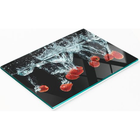 Vassoio da cucina in vetro con grafica di fragole e acqua, 80x52 cm. (1/5)