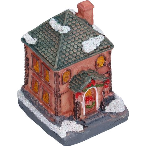Maison de village de Noël en résine avec lumière LED chaude pour les fêtes, cadeaux et décorations pour enfants. (1/5)