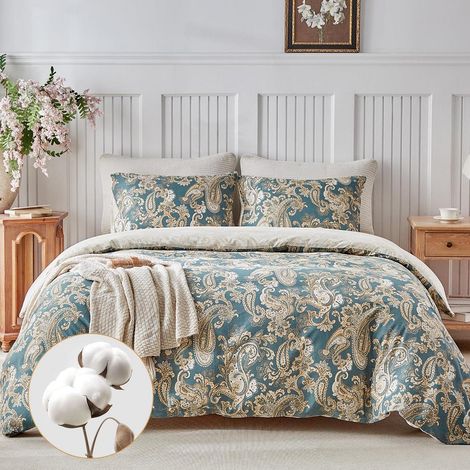 Ensemble de literie 240x220 cm Coton Paisley Moutarde 3 pièces avec taies d'oreiller