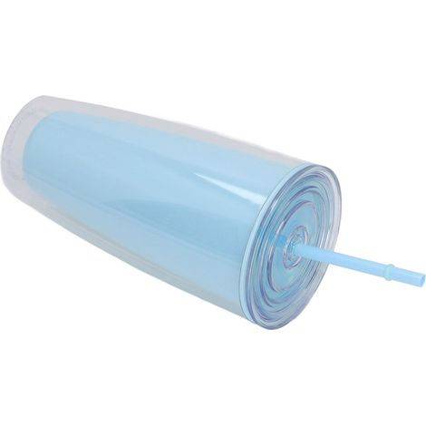 Große, 750 ml isolierte Wasserflasche mit Deckel und Strohhalm, doppelwandig, weite Öffnung, bruchsicher, hellblau (1/5)