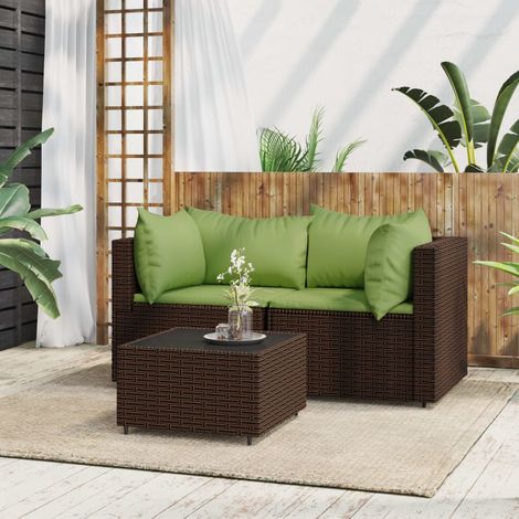 Salon de jardin 3 pcs,Mobilier de terrasse,Table et Chaise pour Relax avec coussins marron résine tressée -YZ510994 (1/5)