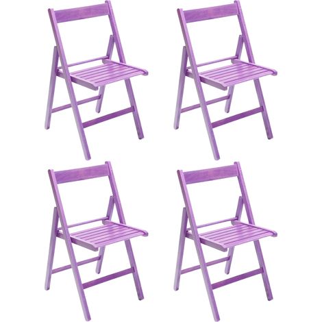 Marvin Sedia in Legno Pieghevole Birreria Colorata Interno o Esterno Salvaspazio Richiudibile da Campeggio Giardino Cucina Legno Massello Di Faggio Viola - 4 Sedie
