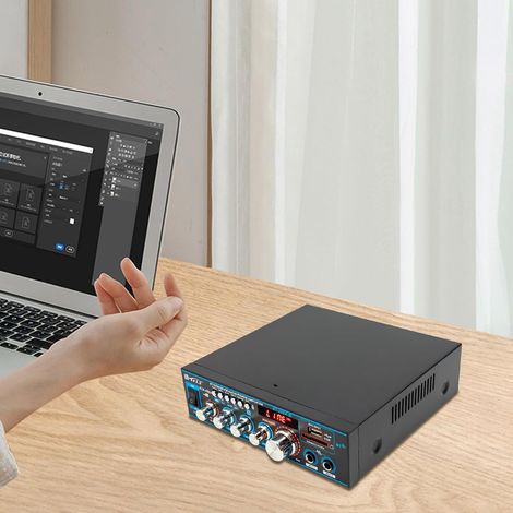 Amplificateur avec Télécommande Mini Récepteur Amplificateur Audio Stéréo avec SD USB Bluetooth MP3 2-canaux Numérique Amplificateur Audio pour Animation Professionnel et Domestique (1/5)