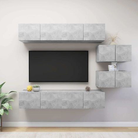 vidaXL Set muebles de salón TV 6 pzas madera ingeniería gris hormigón (1/5)