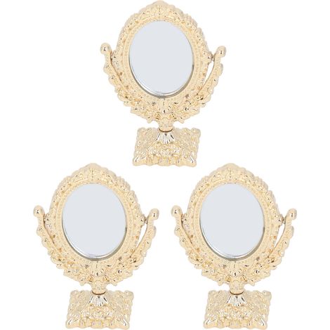 Ensemble de 3 miroirs miniatures vintage avec peigne, miroirs ovales pour coiffeuse de maison de poupée à l'échelle 1/12. (1/5)
