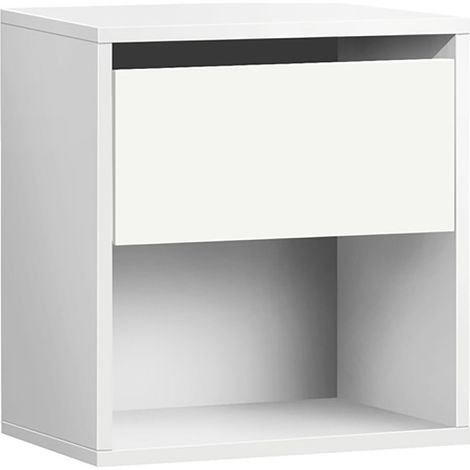 Table de chevet Table de nuit avec 1 tiroir sans poignée et étagère ouverte coloris blanc - Longueur 40 x Hauteur 42 x Profondeur 28 cm (1/3)