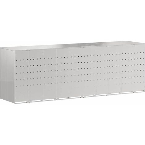 Rangement de poubelle à roulettes pour 3 poubelles Argent (1/5)