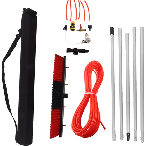 Kit de lavage solaire à eau avec perche télescopique 5m, brosse 50cm, grand format, portable, nettoyage de panneaux solaires. (1/5)