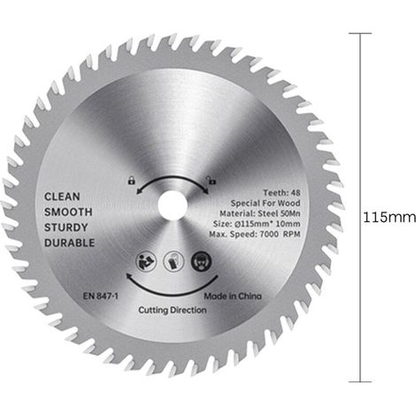 Jeffergarden Lame de scie circulaire 115 mm TCT Coupe-bois en acier allié 48 dents Scies de finition en carbure pour la coupe du bois Arbre lisse de 1-1/4 pouce (32 mm)