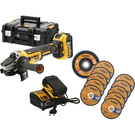 DeWALT - 18V Akku-Winkelschleifer 125 mm, mit Zubehör, 2x Akku 5,0 Ah Li-Ion, Ladegerät DCG405P2A (1/5)
