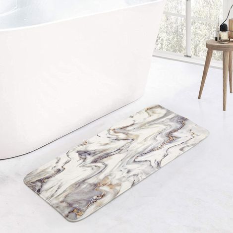 Lntyq Dekorativer grauer Badezimmerläufer, wasserabsorbierende Badematte aus Memory-Schaum, rutschfeste Marmor-Fußmatte, weiche Badezimmer-Bodenmatte für Dusche und Schattenwanne, maschinenwaschbar, g (1/3)