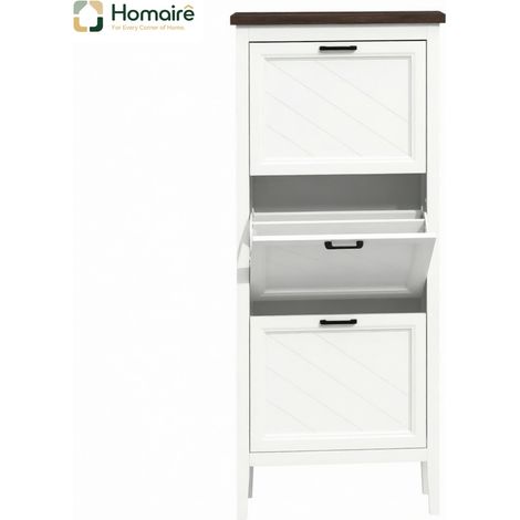 Meuble à chaussures blanc avec étagères en blanc bois 60 x 26.5 x 133.7 cm HOMAIRE (1/5)
