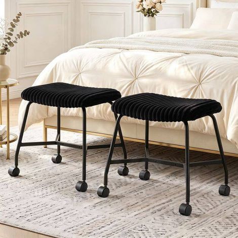 Set of 2 Black Padded Rolling Stools with Casters (1/5)