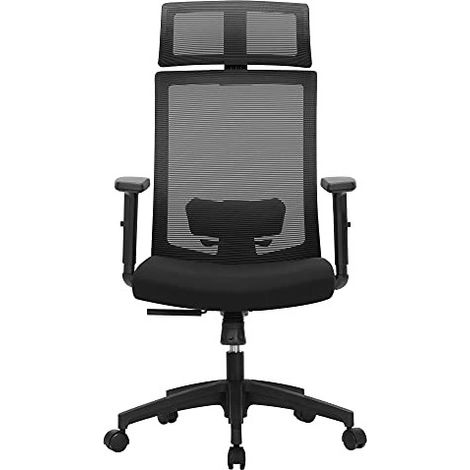SONGMICS Sedia da Ufficio Ergonomica, Poltrona in Rete con Schienale Alto, Girevole a 360°, Schienale Regolabile Bloccabile a 90° 105° 120°, Supporto Lombare, Nero OBN55BK (1/4)