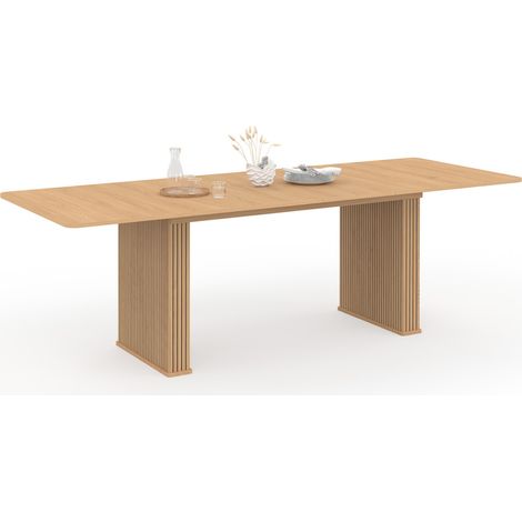 Table à manger extensible rectangle JULIETTE 6-12 personnes pieds lattes tasseau bois coloris chêne 160-240 cm (1/5)