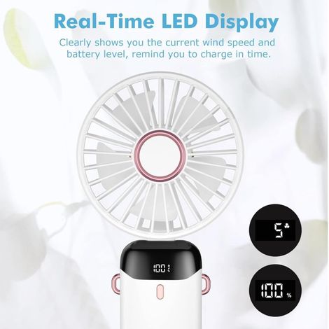 Mini ventilatore portatile ricaricabile tramite USB, 5 velocità, LED, pieghevole, silenzioso, per ufficio, camera da letto, uso esterno e viaggi, bianco - ALTRO (1/4)