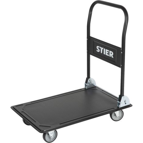STIER Plattformwagen, Klappbar, Tragkraft 300 kg, Ladefläche 910 x 610 mm,Transporthilfe mit Lenkrollen, Rollwagen mit Antirutsch Beschichtung und umlaufenden Stoßschutz