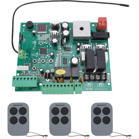 GARRYFIZH Carte de Contrôle pour Ouverture de Portail Battant - avec 3 Télécommandes - Contrôleur Automatique Double Bras PCB - Fonctions Personnalisables Sécurité Avancée