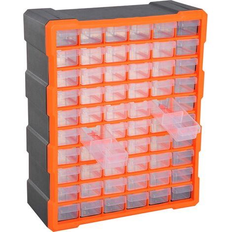 Organisateur caisse à outils 60 tiroirs en polypropylène – Dimensions 37x15.5x47cm – Transparent et montable au mur (1/5)