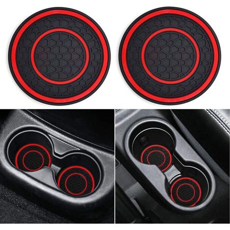 Sottobicchieri per auto, set da 2, sottobicchieri universali antiscivolo per auto, accessori per interni auto (rosso) (1/4)
