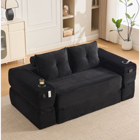 Canape convertible 180 cm velours cotele noir OKMYHOME (1/5)