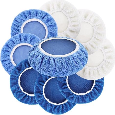 Lot de 9 bonnets de polissage, 3 laine + 3 microfibres + 3 molleton corail, tampons de polissage pour polisseuse de voiture de 220 à 250 mm (1/5)