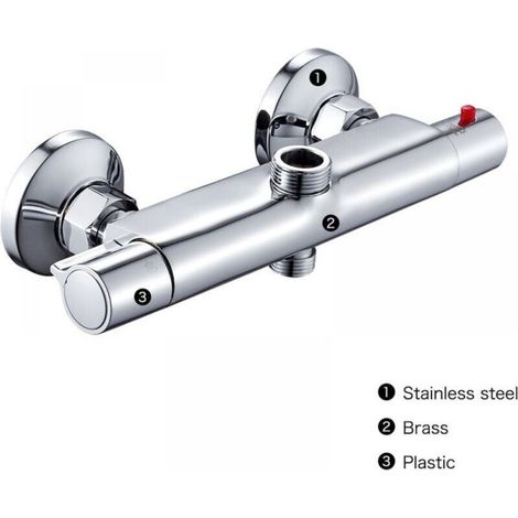 Thermostatic shower mixer with 2 outlets (high and low) – Chrome-plated brass mixer tap – Anti-scald ceramic valve – Easy installation (1/4)