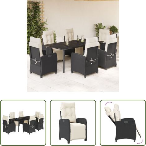 Chaise de jardin - Ensemble à manger de jardin coussins 7pcs Noir Résine tressée (1/5)