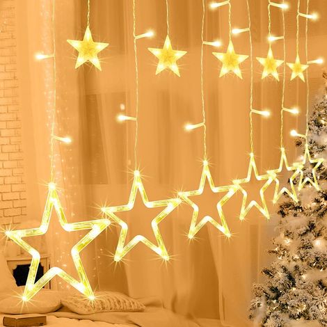 Guirlande lumineuse féérique de Noël en forme d'étoiles, 138 LED, 8 modes d'éclairage, rideau lumineux intérieur/extérieur, étanche IP65, pour décoration de Noël, mariages et fêtes (blanc chaud). (1/5)