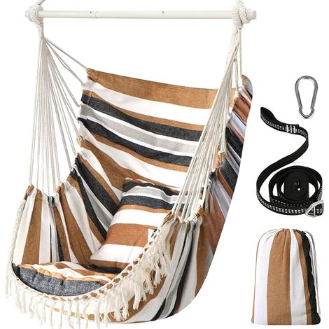 Hanging Seats Hammock Chair Hanging Swing 500 Lbs 2 Cushions Included Metal Spreader Bar with Non-Slip Grooves Portable Side Pocket Large Bohemian Chair (1/5)