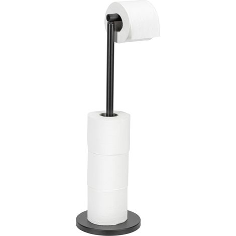 Dérouleur de papier hygiénique sur pied 2-en-1 noir, porte-rouleaux de papier isolé avec porte-rouleaux de papier hygiénique de rechange, jusqu'à rouleaux de papier, acier vernis de style loft, 21 x 5 (1/5)