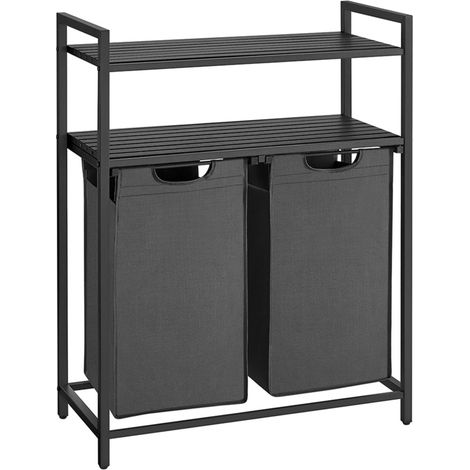 Cesto para ropa sucia con 2 compartimentos y 2 estantes para bolsas extraíbles capacidad de 46 litros por bolsa para baño o lavadero color negro 120006753