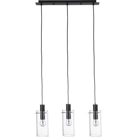 Lampadario "Aglow" in acciaio e vetro -Fumè-Nero / 1
